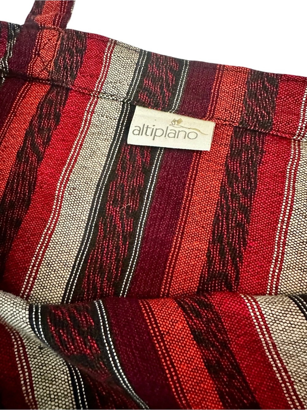 Altiplano Woven Striped Tote Bag Red Burgundy Boho Southwestern - Picture 3 of 3